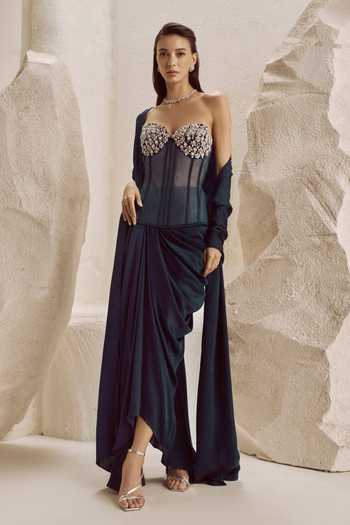 Nirmooha Serres Mesh Corset and Draped Skirt Set 