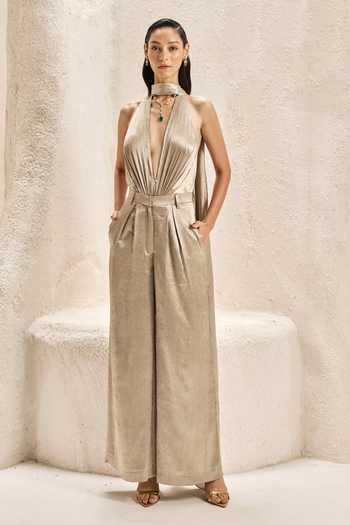 Nirmooha Lucent Metallic Scarf Bodysuit & Pant Set 