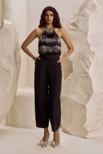 Nirmooha Axiom Embellished Fringe Top & Pant Set 
