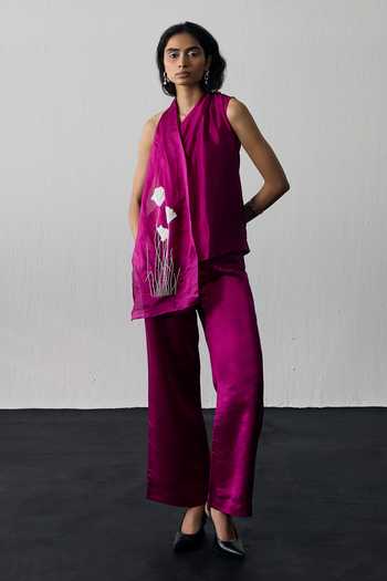 Notsosure Hand Embroidered Dupion Silk Top & Pant Set