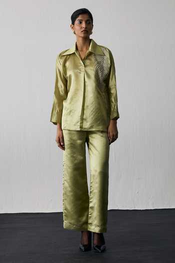 Notsosure Leaf Embroidered Top & Pant Set