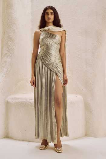 Nirmooha Sanctum Metallic Ruched Gown 