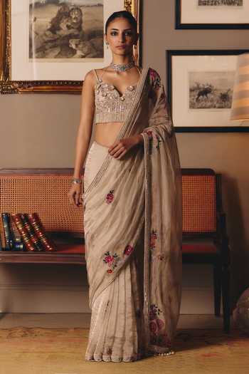 MATSYA Parsi Madonna Tissue Saree With Blouse 