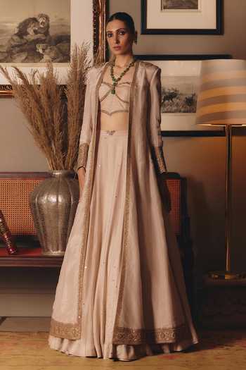 Matsya The Aged Ekru Saadgi Embroidered Jacket Lehenga Set 