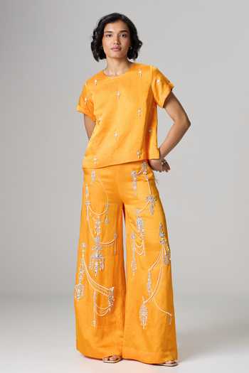 Dilnaz Turmeric Latte Embroidered Trouser Set 