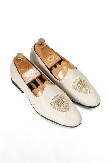 Domani Noor Crest Leather Slip On Loafers 