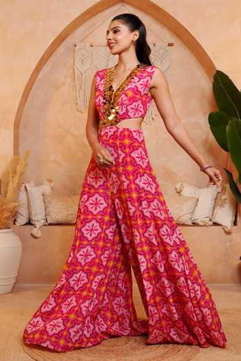 Sajeda A Lehry Olive Geometric Print Jumpsuit 
