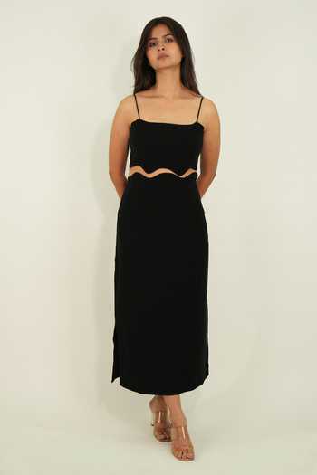 9899 Classic Black Crop Top & Skirt Co-ord Set 
