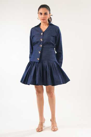 9899 Denim Tailored Shirt With Fit & Flare Skirt 