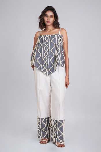 9899 Frayed Denim Bandana Top & Pant Set 