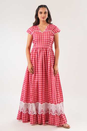 9899 Cotton Gingham Maxi Dress 