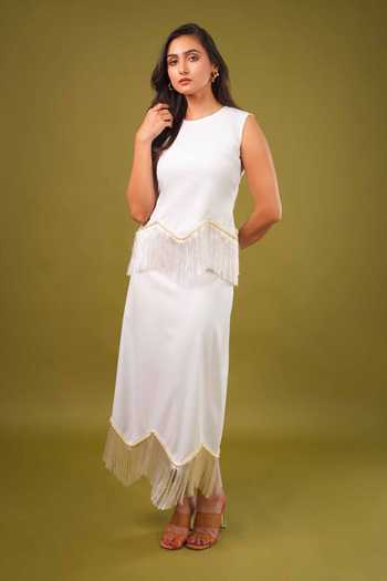 9899 Fringed Top & Skirt Co-ord Set 