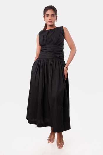 9899 Knotted Gathered Crew Neck Dress 