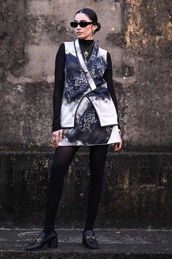 The Dramebaaz CO Stone Wash Silk Waistcoat & Skort Set 
