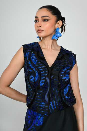 The Dramebaaz CO Maze Blue Waistcoat 