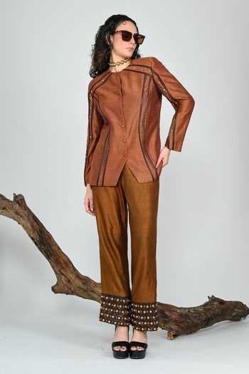 The Dramebaaz CO Espresso Handloom Silk Waistcoat Set 