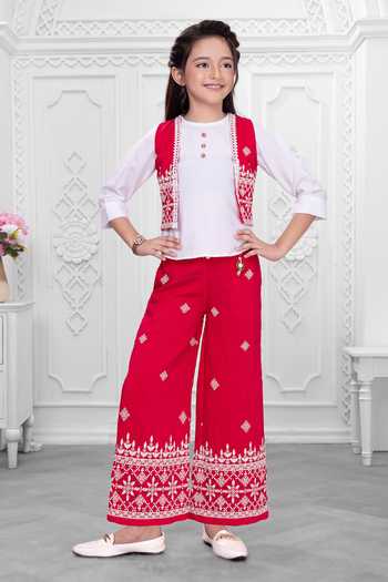 Mini Stitch Embroidered Jacket Palazzo Set 
