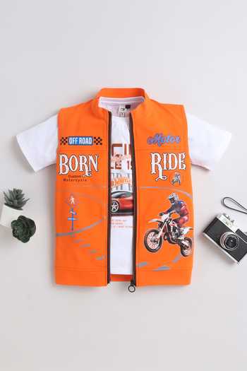 Mini Stitch Racing Print T Shirt & Jacket Set 