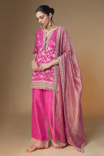 Renee label Raspberry Pink Jaal Kurta Palazzo Set 