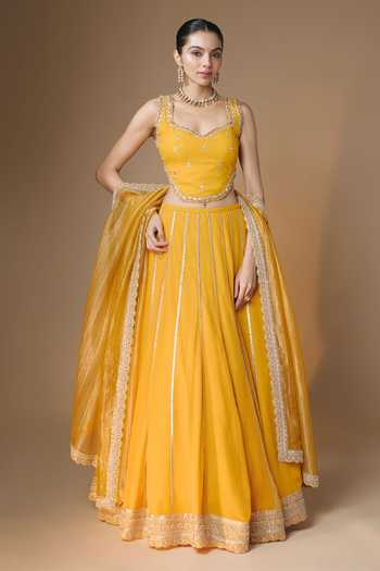 Renee label Sunset Yellow Embroidered Corset Lehenga Set 