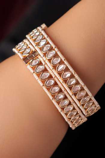 MRJEWELS Amayra Kundan Pearl Bangles - Set of 2 