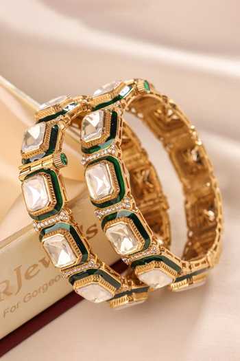 MRJEWELS Saanjh Emerald Kundan Kada - Set of 2 