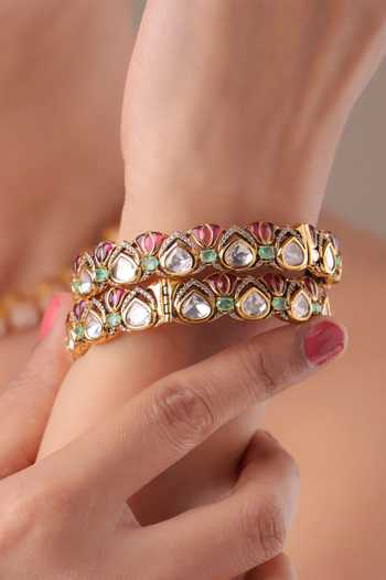 MRJEWELS Kiara Antique Kundan Polki Bangles - Set of 2 