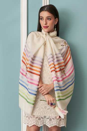 Mauli Cashmere Flamingo Style Embroidered Stole 