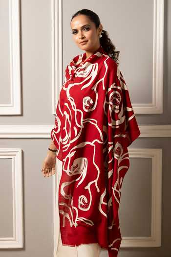 Mauli Cashmere Abstract Rose Embroidered Stole 
