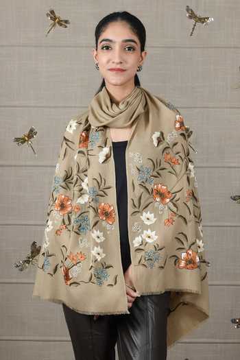 Mauli Cashmere Vintage Botanical Embroidered Stole 