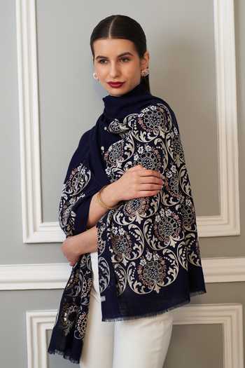 Mauli Cashmere Floral Crest Embroidered Stole 