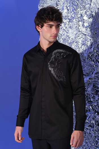 Sanjana Reddy Designs Placement Lion Embroidered Shirt 