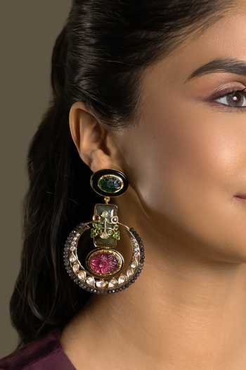 Joules by Radhika Kanika Carved Chandbali Earrings