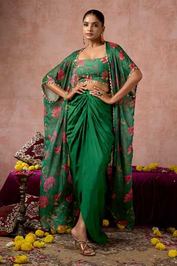 Arje India Floral Print Cape Skirt Set 