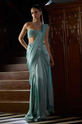 Vvani by vani vats Satin Pre-Draped Saree With Tube Blouse