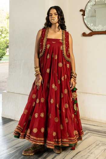 Nimbu Mirchi Alia Chanderi Embroidered Jacket Lehenga Set 