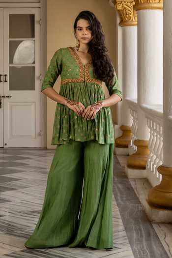Nimbu Mirchi Ragini Embroidered Peplum Kurta With Palazzo 