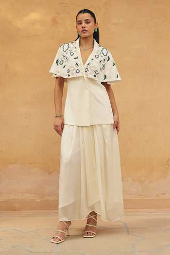 Maenaam Sena Layered Top & Draped Skirt Set 
