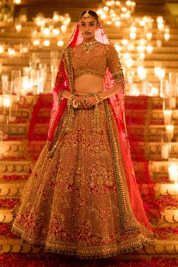 Seema Gujral Red & Emerald Zardozi Bridal Lehenga Set