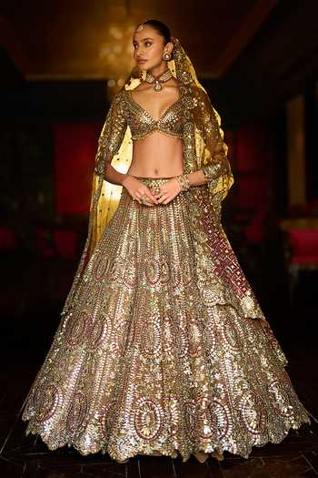 Seema Gujral Applique Mirror Work Bridal Lehenga Set