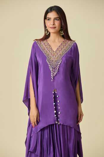 Samyukta Singhania Tribal Embroidered Purple Kaftan Set 