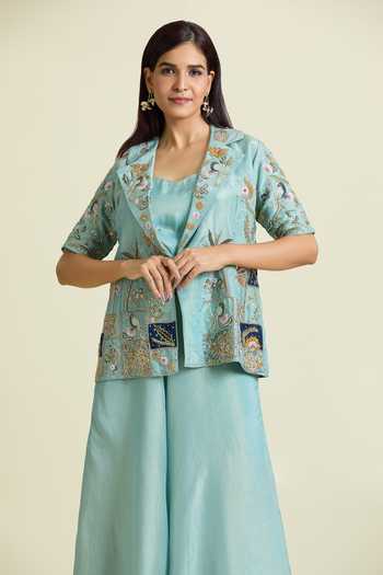 Samyukta Singhania Nature Thread Embroidered Jacket Palazzo Set 