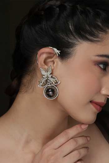Joules by Radhika 2 In 1 Noir Floral Cuff Earrings 