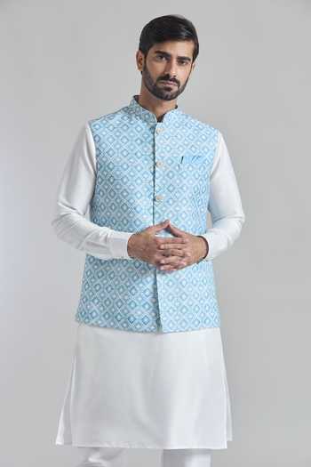 Arihant Rai Sinha Printed Sequin Work Blue Bundi 