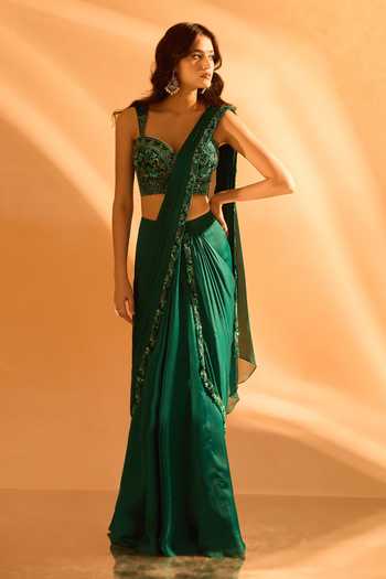 Samyukta Singhania Pre-Draped Saree With Embroidered Blouse 