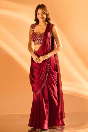 Samyukta Singhania Embroidered Hem Pre-Draped Saree With Blouse