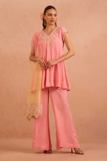 Tarini Vij Sabazeh Embroidered Flared Kurta Palazzo Set 