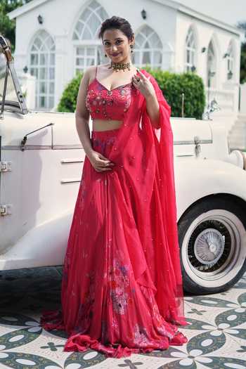 House Of Akshata Ruby Blossom Embellished Lehenga Set 