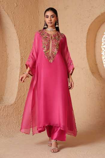 Label Niti Bothra Mehrang Pink Kaftan Kurta & Pant Set 
