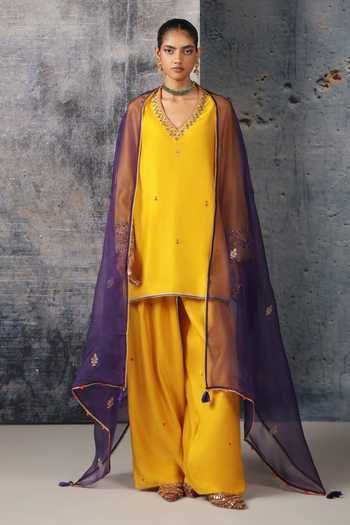 Label Niti Bothra Mehrang Yellow V Neck Short Kurta Set 